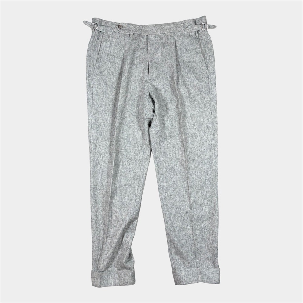 SuitSupply Gray Wool Vigo ZC Side Tab Dress Mens Pleated Pants Vitale Barberis